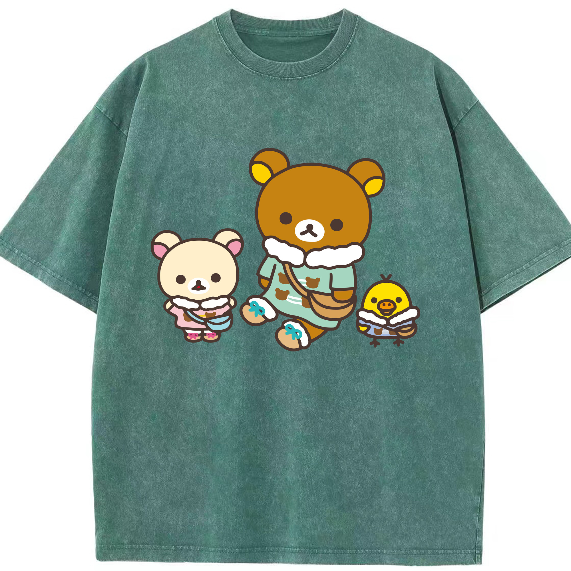 （画像用） リラックマ リラックマ キイロイトリ Rilakkuma Korilakkuma Kiiroitori 綿100% ヴィンテージ風 半袖Tシャツ（フロントプリント）